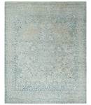 8x10 Ivory, Beige and Blue Traditional Hand Knotted Art Silk Area Rug by The Rug Decor
