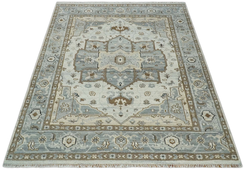 8x10 Ivory, Beige and Silver Traditional Hand Knotted Wool Area Rug