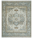 8x10 Ivory, Beige and Silver Traditional Hand Knotted Wool Area Rug