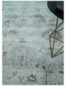 8x10 Ivory, Brown and Gray Modern Oushak Handmade Art Silk Area Rug by The Rug Decor