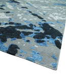 8x10 Ivory, Gray, Blue and Black Modern Abstract Hand Knotted Wool and Bamboo Silk Area Rug by The Rug Decor