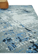 8x10 Ivory, Gray, Blue and Black Modern Abstract Hand Knotted Wool and Bamboo Silk Area Rug by The Rug Decor