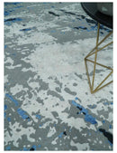 8x10 Ivory, Gray, Blue and Black Modern Abstract Hand Knotted Wool and Bamboo Silk Area Rug by The Rug Decor