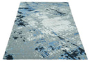 8x10 Ivory, Gray, Blue and Black Modern Abstract Hand Knotted Wool and Bamboo Silk Area Rug by The Rug Decor