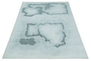 8x10 Ivory, Gray and Aqua Modern Abstract Handmade Art Silk Area Rug by The Rug Decor