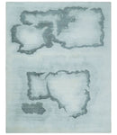 8x10 Ivory, Gray and Aqua Modern Abstract Handmade Art Silk Area Rug by The Rug Decor