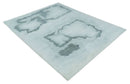 8x10 Ivory, Gray and Aqua Modern Abstract Handmade Art Silk Area Rug by The Rug Decor