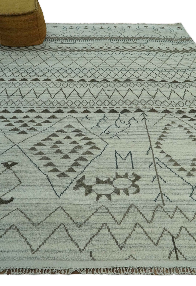 8x10 Ivory, Gray and Charcoal Hand Knotted Multi size Southwestern wool area Rug