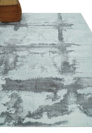 8x10 Ivory, Gray and Charcoal Modern Abstract Hand Tufted Art Silk Area Rug by The Rug Decor