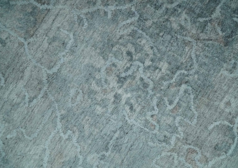 8x10 Ivory, Gray and Charcoal Traditional Erased Handmade Blended Wool Area Rug