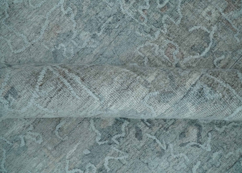 8x10 Ivory, Gray and Charcoal Traditional Erased Handmade Blended Wool Area Rug