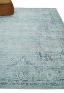 8x10 Ivory, Gray and Charcoal Traditional Erased Handmade Blended Wool Area Rug