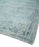 8x10 Ivory, Gray and Charcoal Traditional Erased Handmade Blended Wool Area Rug