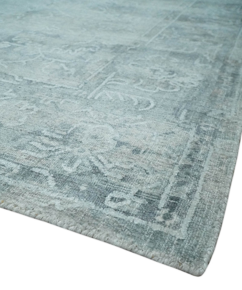 8x10 Ivory, Gray and Charcoal Traditional Erased Handmade Blended Wool Area Rug