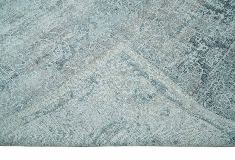 8x10 Ivory, Gray and Charcoal Traditional Erased Handmade Blended Wool Area Rug