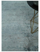 8x10 Ivory, Gray and Charcoal Traditional Erased Handmade Blended Wool Area Rug