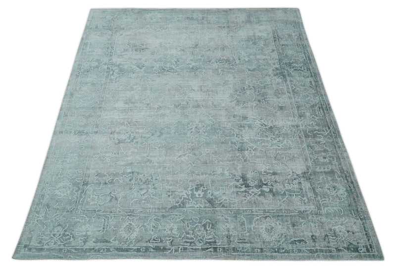 8x10 Ivory, Gray and Charcoal Traditional Erased Handmade Blended Wool Area Rug