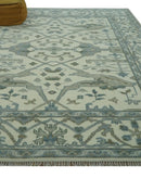 Richmond Custom Made Ivory and Olive Hand Knotted Oushak Wool Rug