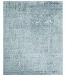 8x10 Ivory, gray and Silver Modern Abstract Hand Knotted Bamboo Silk Area Rug by The Rug Decor