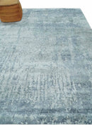 8x10 Ivory, gray and Silver Modern Abstract Hand Knotted Bamboo Silk Area Rug by The Rug Decor