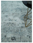 8x10 Ivory, Gray and Silver Modern Erased Traditional Handmade Art Silk Area Rug by The Rug Decor