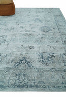 8x10 Ivory, Gray and Silver Modern Erased Traditional Handmade Art Silk Area Rug by The Rug Decor
