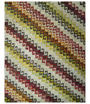 8x10 Ivory, Maroon, Black and Mustard Greek key design Hand Knotted wool area rug