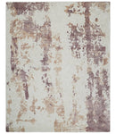 8x10 Ivory, Peach and Maroon Hand Carved Modern Abstract Hand Loomed Blended wool and Art silk Area Rug