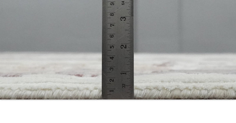 8x10 Ivory, Peach and Maroon Hand Carved Modern Abstract Hand Loomed Blended wool and Art silk Area Rug