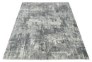 8x10 Ivory, Silver and Charcoal Modern Abstract Hand Loomed Blended wool and Art silk Area Rug