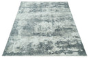 8x10 Ivory, Silver and Charcoal Modern Abstract Hand Loomed Blended wool and Art silk Area Rug