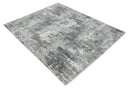 8x10 Ivory, Silver and Charcoal Modern Abstract Hand Loomed Blended wool and Art silk Area Rug