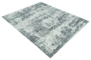 8x10 Ivory, Silver and Charcoal Modern Abstract Hand Loomed Blended wool and Art silk Area Rug