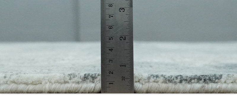 8x10 Ivory, Silver and Charcoal Modern Abstract Hand Loomed Blended wool and Art silk Area Rug