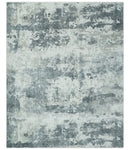 8x10 Ivory, Silver and Charcoal Modern Abstract Hand Loomed Blended wool and Art silk Area Rug