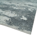 8x10 Ivory, Silver and Charcoal Modern Abstract Hand Loomed Blended wool and Art silk Area Rug