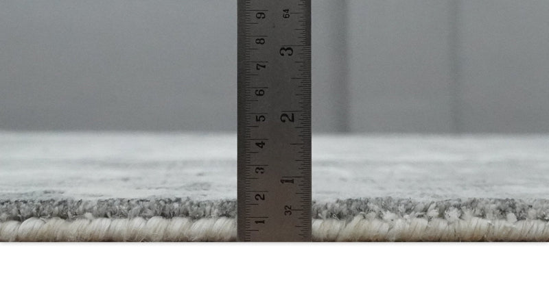 8x10 Ivory, Silver and Charcoal Modern Abstract Hand Loomed Blended wool and Art silk Area Rug