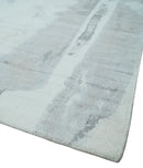 8x10 Ivory, Silver and Gray Modern Abstract Handmade Art Silk Area Rug by The Rug Decor