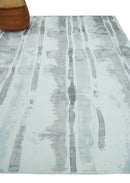 8x10 Ivory, Silver and Gray Modern Abstract Handmade Art Silk Area Rug by The Rug Decor