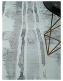 8x10 Ivory, Silver and Gray Modern Abstract Handmade Art Silk Area Rug by The Rug Decor