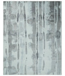 8x10 Ivory, Silver and Gray Modern Abstract Handmade Art Silk Area Rug by The Rug Decor