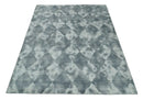 8x10 Ivory, Silver and Gray Modern Geometrical Handmade Art Silk Area Rug by The Rug Decor