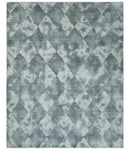 8x10 Ivory, Silver and Gray Modern Geometrical Handmade Art Silk Area Rug by The Rug Decor