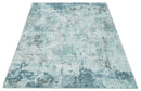 8x10 Ivory, Silver and Teal Modern Abstract Hand Loomed Blended wool and Art silk Area Rug