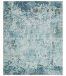8x10 Ivory, Silver and Teal Modern Abstract Hand Loomed Blended wool and Art silk Area Rug
