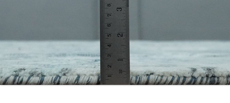 8x10 Ivory, Silver and Teal Modern Abstract Hand Loomed Blended wool and Art silk Area Rug