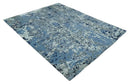 8x10 Ivory, Silver, Blue and Blue Modern Abstract Hand Knotted Wool and Bamboo Silk Area Rug by The Rug Decor