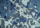 8x10 Ivory, Silver, Blue and Blue Modern Abstract Hand Knotted Wool and Bamboo Silk Area Rug by The Rug Decor