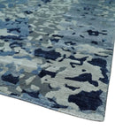 8x10 Ivory, Silver, Blue and Blue Modern Abstract Hand Knotted Wool and Bamboo Silk Area Rug by The Rug Decor