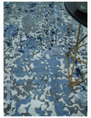 8x10 Ivory, Silver, Blue and Blue Modern Abstract Hand Knotted Wool and Bamboo Silk Area Rug by The Rug Decor
